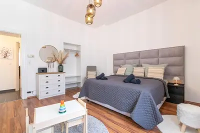 Ein Bett oder Betten in einem Zimmer der Unterkunft Stylish old apartment with terrace in Neuwied