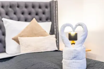 Ein Bett oder Betten in einem Zimmer der Unterkunft Uferglück Apartment an der Mosel