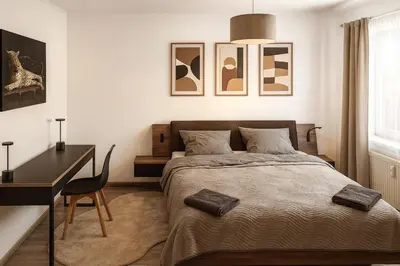 Ein Bett oder Betten in einem Zimmer der Unterkunft Exklusive moderne Unterkunft