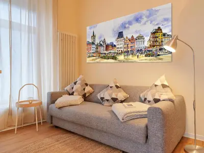 Ein Sitzbereich in der Unterkunft Marx - Modernes Apartment - Top Lage im Zentrum - Gratis WLAN - ideal für Geschäftsreisende & Paare