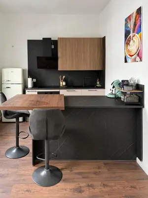 Küche/Küchenzeile in der Unterkunft Stilvolle Wohnung mit Rheinblick