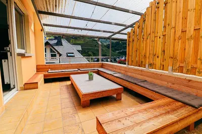 Grundriss der Unterkunft Wellness Haus in Zell, 3 komplette Wohnungen, Moselblick, Sauna, Whirlpool, 3 Balkone, 14 Gäste