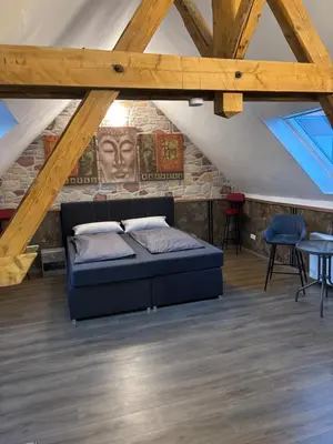 Ein Sitzbereich in der Unterkunft Haus am Freilinger See Bar