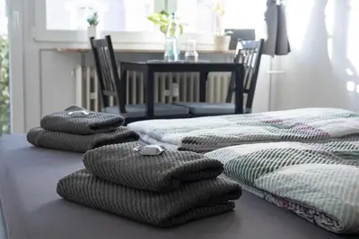 Ein Bett oder Betten in einem Zimmer der Unterkunft City-Apartment mit Parkplatz, Balkon und Küche