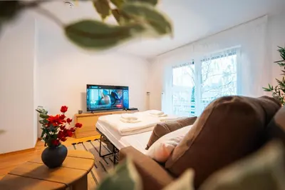 TV/Unterhaltungsangebot in der Unterkunft Modernes Apartment mit Balkon am Koblenz HBF