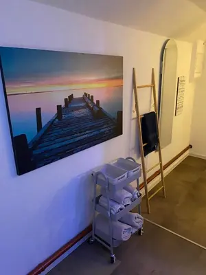 Ein Sitzbereich in der Unterkunft Ferienwohnung Bei Margot