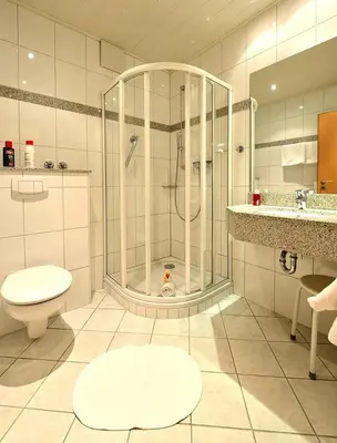 Ein Badezimmer in der Unterkunft Baunhöller-Mühle