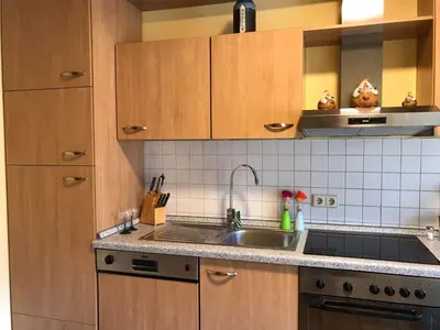 Küche/Küchenzeile in der Unterkunft Ferienwohnung Moselpension Gwosch
