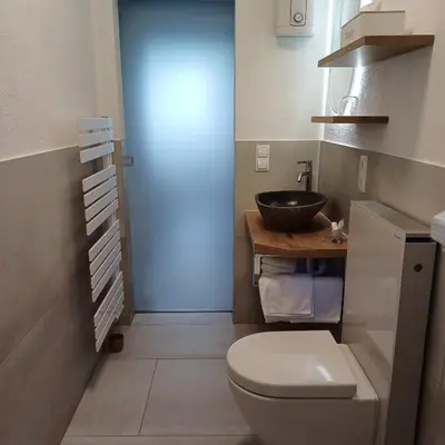 Küche/Küchenzeile in der Unterkunft Ferienwohnung Am Garten