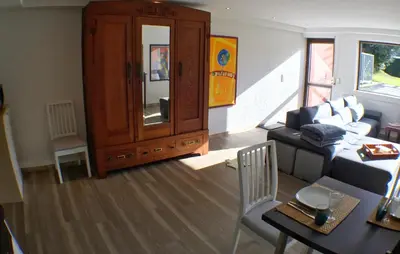Ein Sitzbereich in der Unterkunft Ferienwohnung An der Pferdsweide