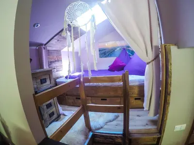 Ein Bett oder Betten in einem Zimmer der Unterkunft Ferienhaus auf der Schleuseninsel