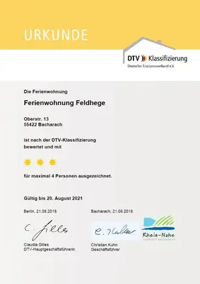 Ein Zertifikat, Auszeichnung, Logo oder anderes Dokument, das in der Unterkunft Ferienwohnung Feldhege ausgestellt ist