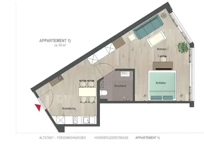 Grundriss der Unterkunft Cozy-Flats Koblenz