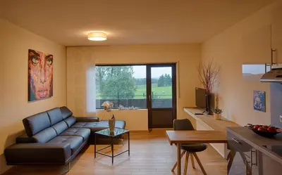 Ein Sitzbereich in der Unterkunft Hofgut Held