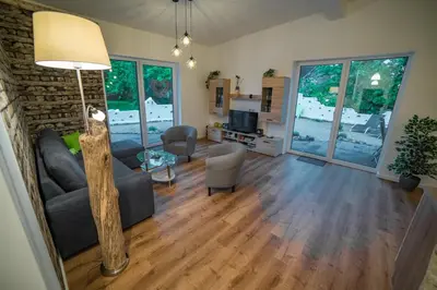 Ein Sitzbereich in der Unterkunft Ferienhaus am Apfelbaum