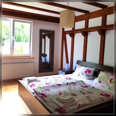 Ein Bett oder Betten in einem Zimmer der Unterkunft Fewo am Endertbach