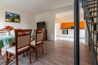 Küche/Küchenzeile in der Unterkunft Ehemaliges Schusterhaus mit Dachterrasse - Ferienhaus