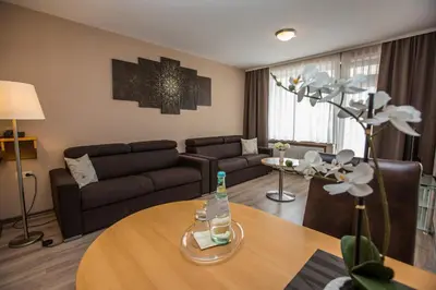 Ein Sitzbereich in der Unterkunft Hotel Traumblick