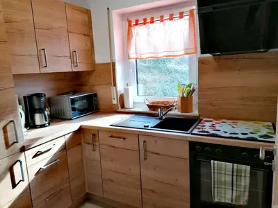 Küche/Küchenzeile in der Unterkunft Ferienwohnung Maifeld