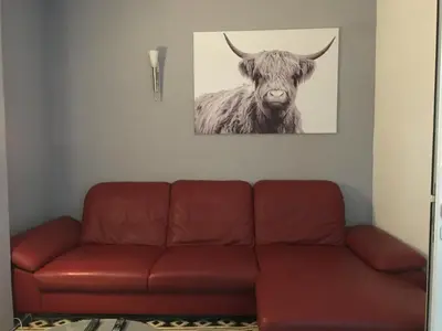 Ein Sitzbereich in der Unterkunft Hotel-Fritz