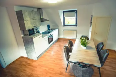 Küche/Küchenzeile in der Unterkunft Rheinterrasse Wohnung 2