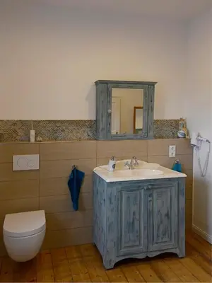 Ein Badezimmer in der Unterkunft Ferienwohnungen Bauernschmause