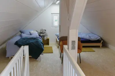 Ein Bett oder Betten in einem Zimmer der Unterkunft Ferienhaus Däschinger Der goldene Mond