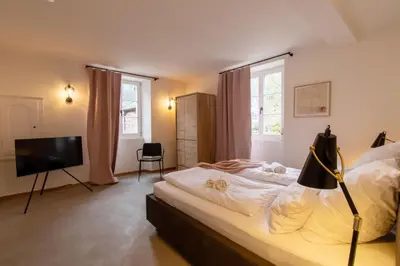 Ein Bett oder Betten in einem Zimmer der Unterkunft Ferienhaus Martinshof