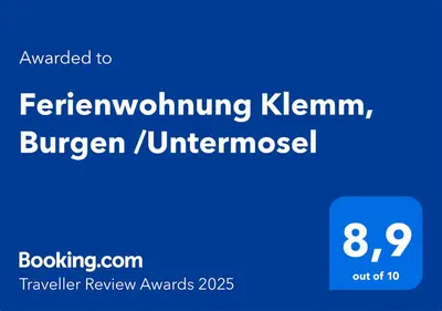 Ein Zertifikat, Auszeichnung, Logo oder anderes Dokument, das in der Unterkunft Ferienwohnung Klemm, Burgen /Untermosel ausgestellt ist