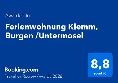 Ein Zertifikat, Auszeichnung, Logo oder anderes Dokument, das in der Unterkunft Ferienwohnung Klemm, Burgen /Untermosel ausgestellt ist