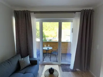 Ein Sitzbereich in der Unterkunft Ferienwohnung Südkurve