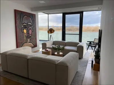 Ein Sitzbereich in der Unterkunft Modernes Apartment mit wunderschonem Rheinblick
