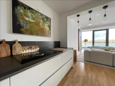 Ein Bett oder Betten in einem Zimmer der Unterkunft Modernes Apartment mit wunderschonem Rheinblick