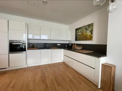 Küche/Küchenzeile in der Unterkunft Modernes Apartment mit wunderschonem Rheinblick
