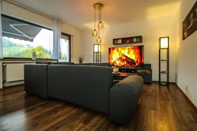 TV/Unterhaltungsangebot in der Unterkunft Moderne FeWo, nähe Bahnhof, Balkon, Burgblick, Boxspringbett, Waschtrockner
