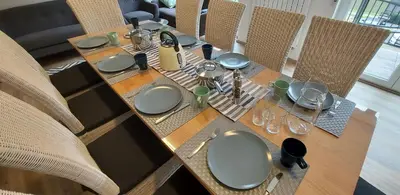 Ein Sitzbereich in der Unterkunft Ferienwohnung am Fluß