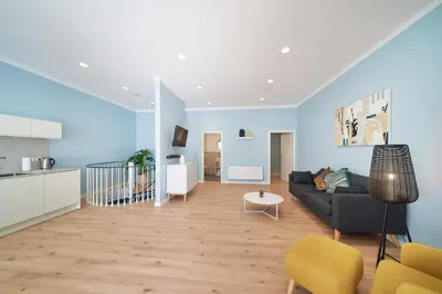 Küche/Küchenzeile in der Unterkunft Design Apartment mit kostenfreiem Garagen Parkplatz im Zentrum