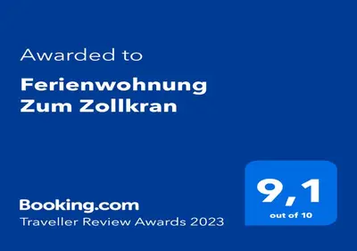 Ein Zertifikat, Auszeichnung, Logo oder anderes Dokument, das in der Unterkunft Ferienwohnung Zum Zollkran ausgestellt ist