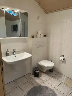 Ein Badezimmer in der Unterkunft Gästehaus beim Metzger / Döttingen am Nürburgring