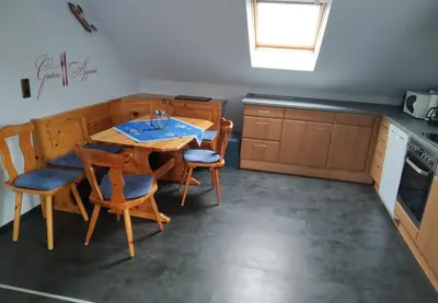 Küche/Küchenzeile in der Unterkunft Ferienwohnung Bussard