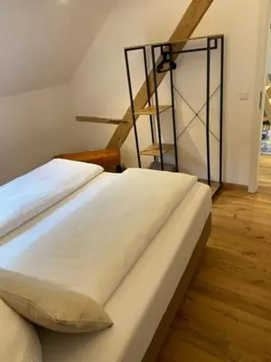 Ein Bett oder Betten in einem Zimmer der Unterkunft Ferienhaus Endertsesel