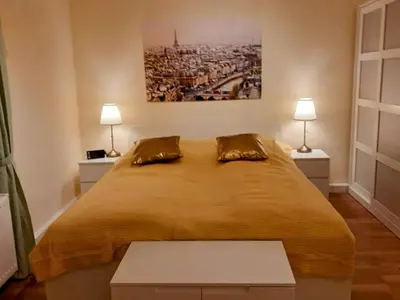 Ein Bett oder Betten in einem Zimmer der Unterkunft Schöne Ferienwohnung mit Balkon und Garten