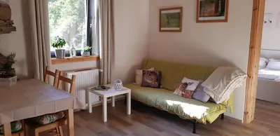 Ein Sitzbereich in der Unterkunft Neumühle Ferienwohnung 2