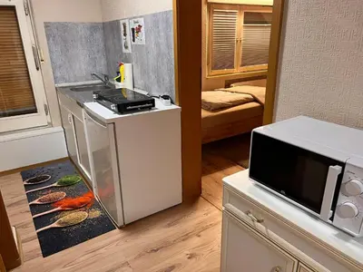 Küche/Küchenzeile in der Unterkunft Monteur- und Gästehaus am Brückchen mit All Inklusive Nutzung