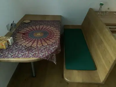 Ein Bett oder Betten in einem Zimmer der Unterkunft Ferienwohnung Apartment Doppelzimmer in der Villa Naturpark Rheinblick, ruhig, Aussicht, Pool
