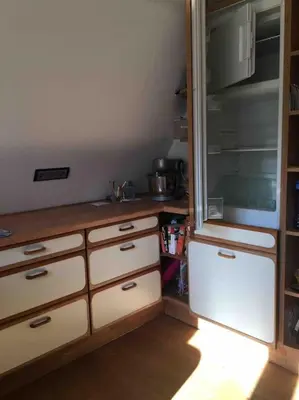 Küche/Küchenzeile in der Unterkunft Ferienwohnung Apartment Doppelzimmer in der Villa Naturpark Rheinblick, ruhig, Aussicht, Pool