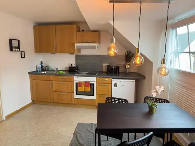 Küche/Küchenzeile in der Unterkunft Design Wohnung nähe Uni