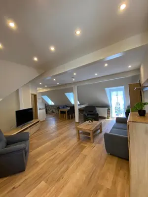 Ein Sitzbereich in der Unterkunft Ferienhaus Freimuth