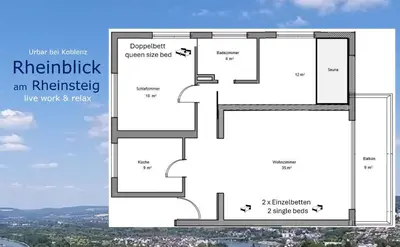 Grundriss der Unterkunft Rheinblick am Rheinsteig mit Balkon und Sauna