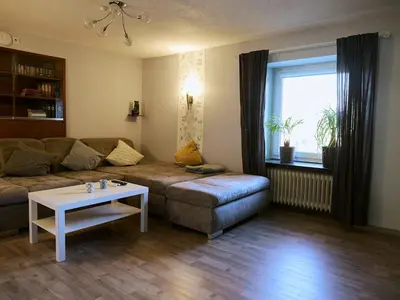Ein Sitzbereich in der Unterkunft Ferienwohnung Grüner Flamingo